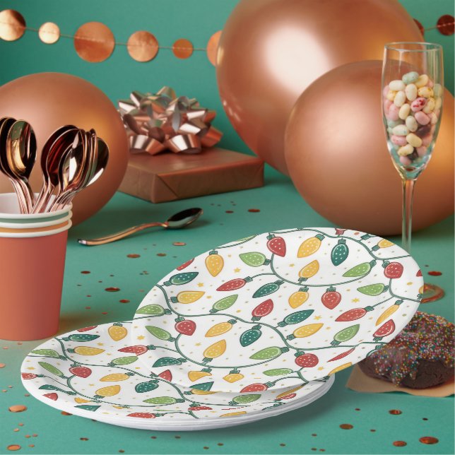 Farbenfrohes Weihnachts-Lichterkette-Muster  Pappteller (Multi)