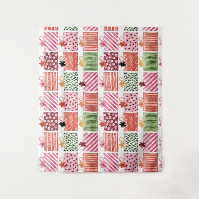 Farbenfrohes Weihnachtsgeschenkmuster Wandteppich (Vorderseite)