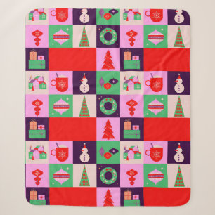 Farbenfrohes Weihnachtsgitter aus Feiertagsicons Sherpadecke