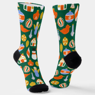 Farbenfrohes Weihnachtsornament und Schneemann-Fei Socken