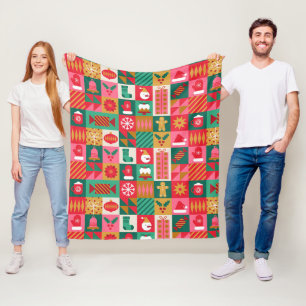 Farbenfrohes Weihnachtsthemenraster aus Feiertagsi Fleecedecke