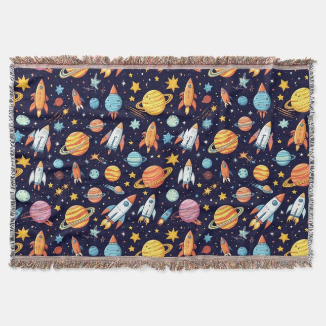Farbenfrohes Weltraum-Explorationsmuster Decke (Vorderseite)