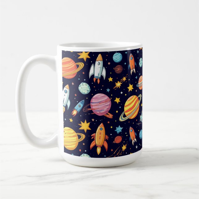 Farbenfrohes Weltraum-Explorationsmuster Kaffeetasse (Links)