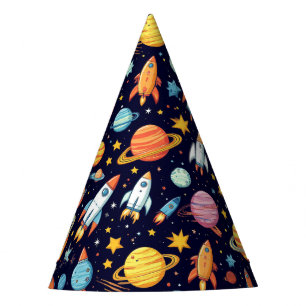Farbenfrohes Weltraum-Explorationsmuster Partyhütchen