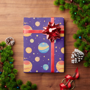 Farbenfrohes Weltraummuster mit Planeten, Sternen Geschenkpapier