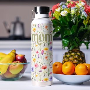 Farbenfrohes Wildblumen-Blumenmuster Sanftes Grün Trinkflasche