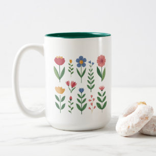 Farbenfrohes Wildblumenwiesen-Muster Vintage-Blume Zweifarbige Tasse