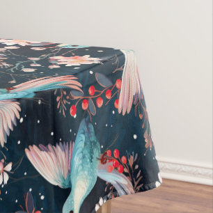 Farbenfrohes Winter-Kolibri- und Blumenmuster Tischdecke