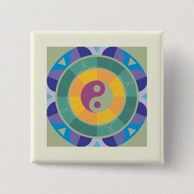 Farbenfrohes Yin-Yang-Muster Button (Vorderseite)