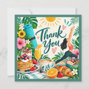 Farbenfrohes Yoga und Brunch Dankeschön Design Dankeskarte