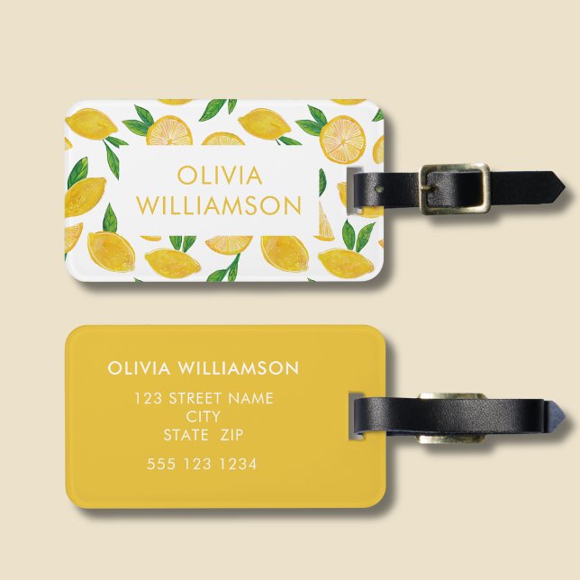 Farbenfrohes Zitronenmuster Gepäckanhänger (Lemon Luggage tag)