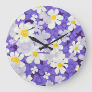Farbenfroht Vintage: Nahtloses Blumenmuster Große Wanduhr