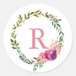 Farbenfrost und Blume Rosa Monogramm Runder Aufkleber
