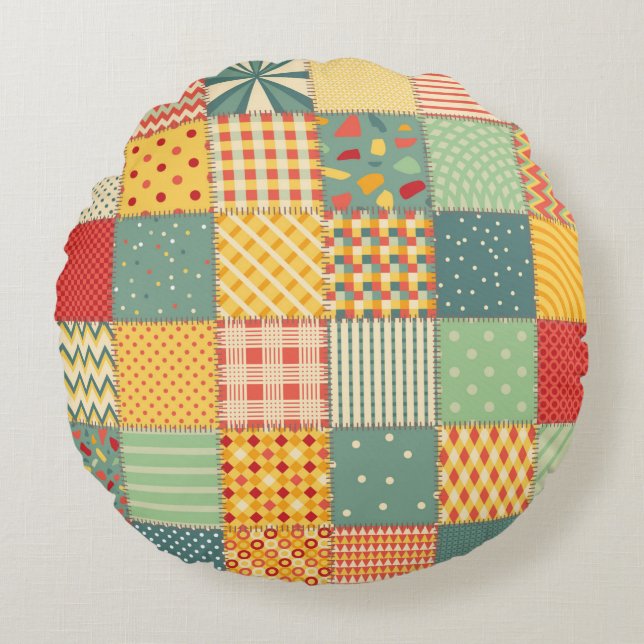 Farbenloses Patchwork mit abstraktem Muster  Rundes Kissen (Vorderseite)