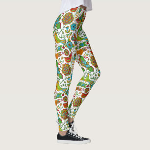 Farbenmuster von Vögeln und Blume Leggings
