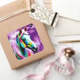 Farbenpony Quadratischer Aufkleber