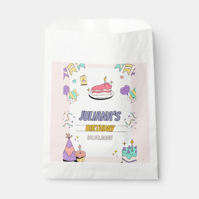 Farbenprächtige Geburtstagsparty Geschenktütchen (Vorderseite)