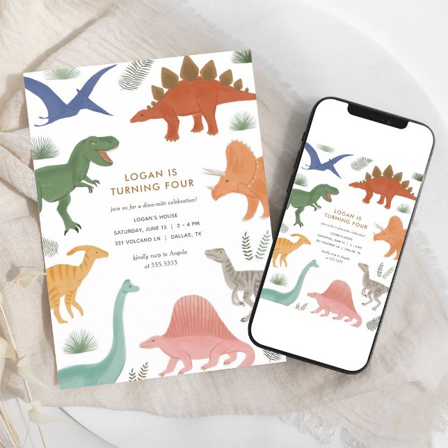 Farbenreicher Dinosaurier-Geburtstag Einladung (Von Creator hochgeladen)