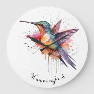 Farbenreicher Flug, Wasserfarben-Kolibri individue Große Wanduhr