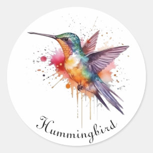 Farbenreicher Flug, Wasserfarben-Kolibri individue Runder Aufkleber