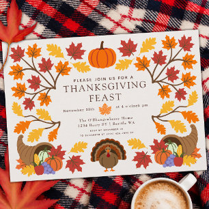 Farbenreicher Truthahn Herbstblatt Thanksgiving-Di Einladung