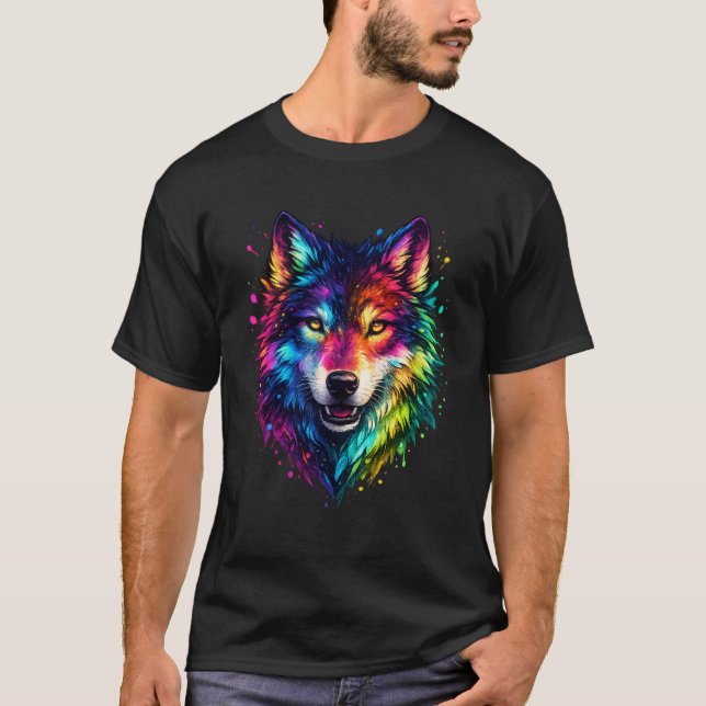 Farbenreicher Wolf T-Shirt (Vorderseite)