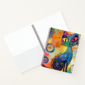 Farbenreiches abstraktes psychedelisches Katzenlin Notizbuch