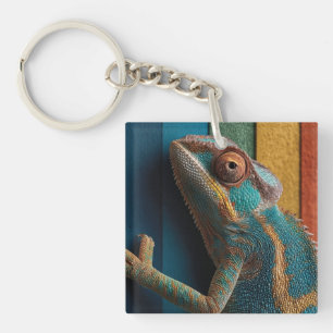Farbenreiches Chamäleon auf Regenbogenhintergrund Schlüsselanhänger