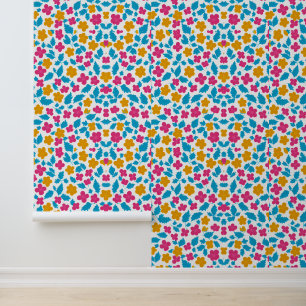 Farbenvolles Blumendesign mit blauen Blätter Tapete