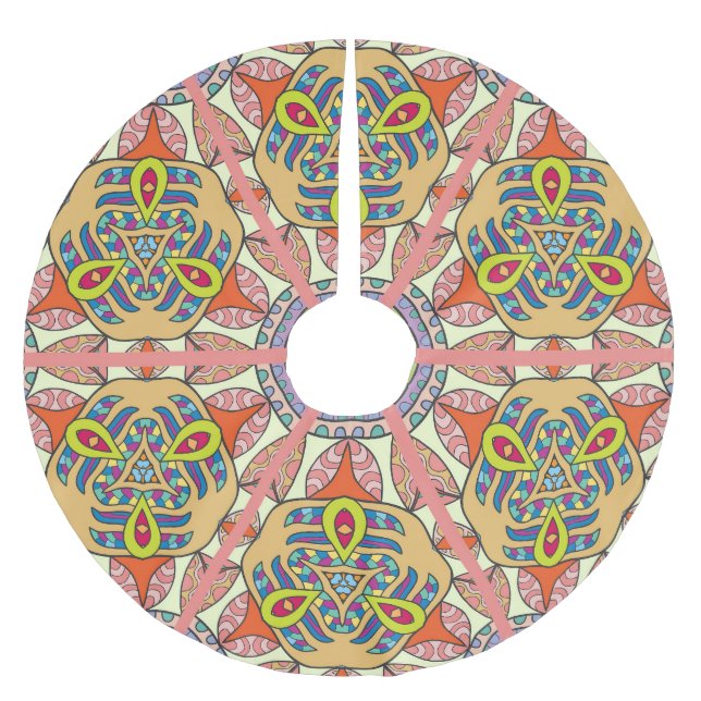 Farbenvolles Dreieck-Flickwerk, handgezeichnet Kun Polyester Weihnachtsbaumdecke (Vorderseite)