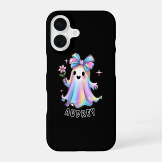 Farbenvolles Ghost-Design mit Bow und Blume iPhone 16 Hülle