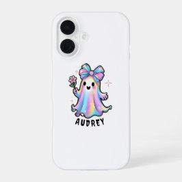 Farbenvolles Ghost-Design mit Bow und Blume iPhone 16 Hülle