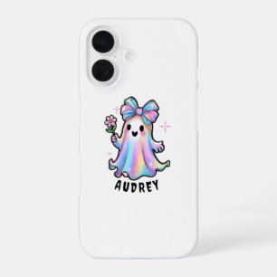 Farbenvolles Ghost-Design mit Bow und Blume iPhone 16 Hülle