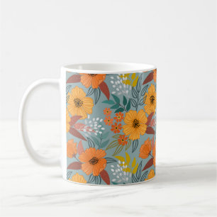 Farbenvolles, handgezeichnetes Blume-Muster Kaffeetasse