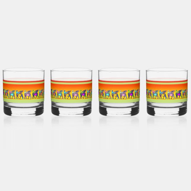 Farbenvolles Lamassu-Trinkbehälter-Set Whiskyglas (Vorderseite)