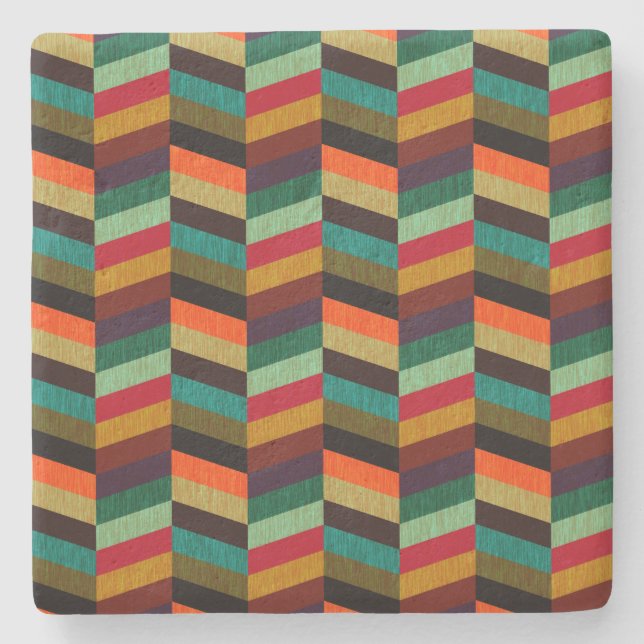 Farbenvolles, mehrfarbiges Herringbone-Muster Steinuntersetzer (Vorderseite)