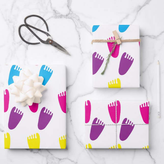 Farbenvolles Muster für den Babyfußabdruck Geschenkpapier Set (Vorderseite)