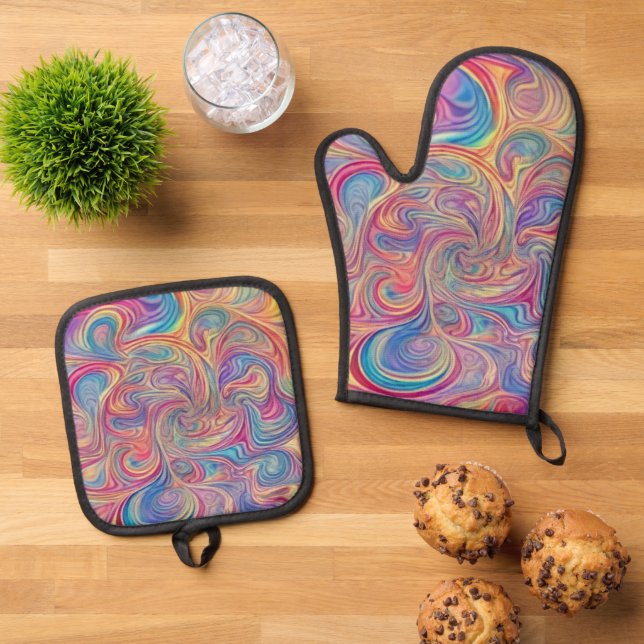 Farbenwirbel  ofenhandschuh & Topflappen-Set (Oben Unten)