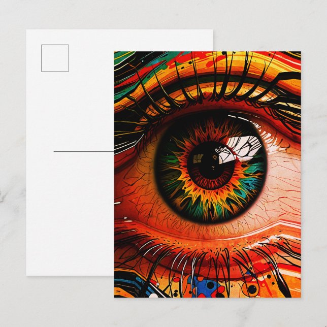 Farbexplosion Auge – Vibranter abstrakter Realismu Postkarte (Vorne/Hinten)