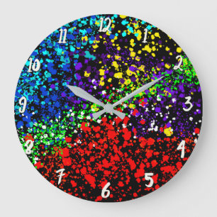 Farbexplosion Farbpunkte Bunt Modern Cool Große Wanduhr