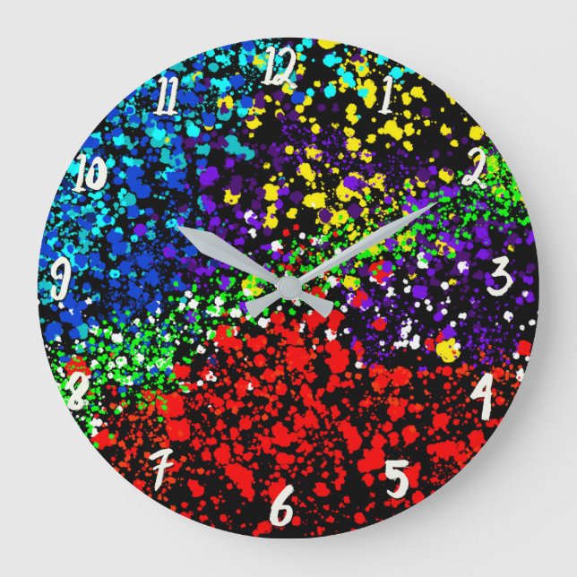 Farbexplosion Farbtöne Farbtupfer Moderne Cool Große Wanduhr (Vorderseite)