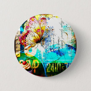 Farbexplosion Retro Schmetterling Collage Button