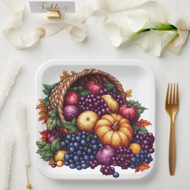 FARBFALL ERNTEDANK CORNUCOPIA-REGELUNG PAPPTELLER (Hochzeit)