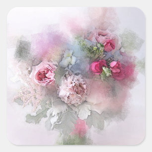 Farbfarben Art Pink-Rote Rosen Blank Template Quadratischer Aufkleber