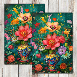 FARBFARBEN FRÜHBLUMEN IN VASE DECOUPAGE SEIDENPAPIER