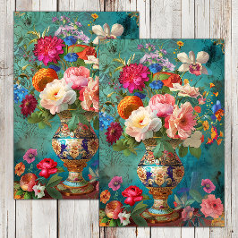 FARBFARBEN FRÜHBLUMEN IN VASE DECOUPAGE SEIDENPAPIER