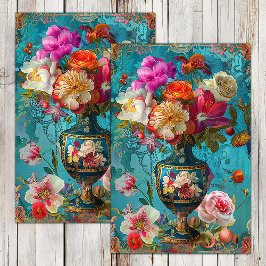 FARBFARBEN FRÜHBLUMEN IN VASE DECOUPAGE SEIDENPAPIER