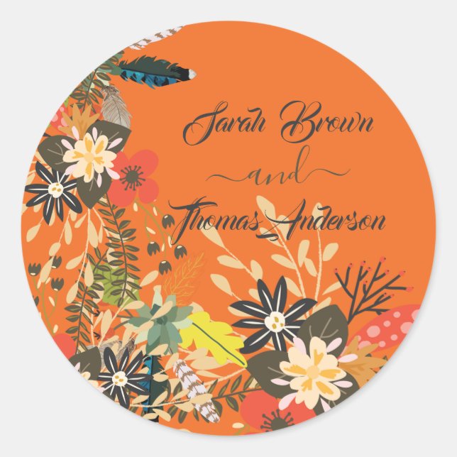 FARBFARBEN ORANGE FLORAL BOHO RUNDER AUFKLEBER (Vorderseite)