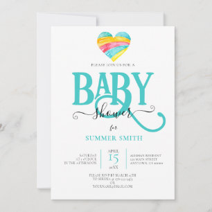 FARBFARBENER RAINBOW HERZGENDER NEUTRAL BABY SHOWE EINLADUNG
