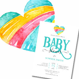 FARBFARBENER RAINBOW HERZGENDER NEUTRAL BABY SHOWE EINLADUNG